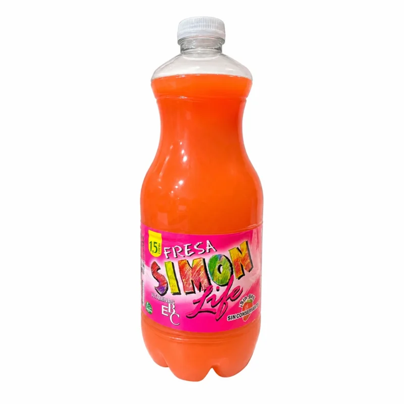 fresa Bouteille de boisson Simon Life saveur fraise sans gaz 1,5L sur fond blanc