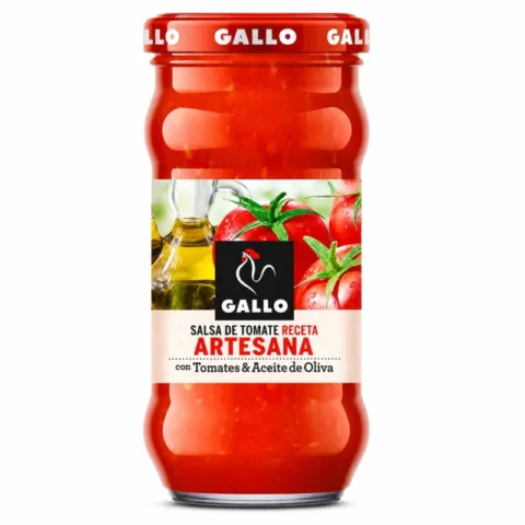 Pot de sauce tomate artisanale Gallo sans gluten 350g sur fond blanc