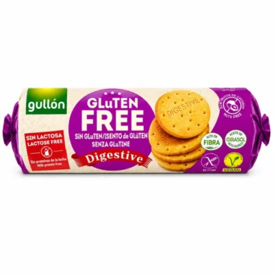 Paquet de biscuits Digestive Gullón 150g sans gluten et sans lactose sur fond blanc