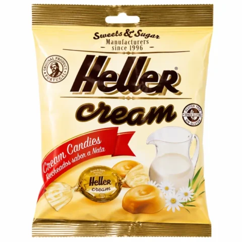 Sachet Heller Cream Candies sans gluten 135g sur fond blanc
