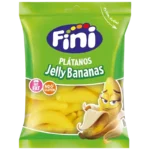 Sachet de bonbons Fini Jelly Bananas sans gluten 90g sur fond blanc.