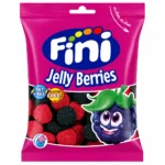 Sachet de bonbons Fini Jelly Berries sans gluten 90g sur fond blanc.