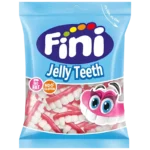 Sachet de bonbons Fini Jelly Teeth sans gluten 90g sur fond blanc.