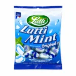 Sachet de bonbons Lutti Mint Original sans gluten 100g saveur menthe fraîche sur fond blanc.