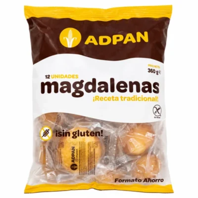 Magdalenas traditionnelles sans gluten ADPAN 12 unités sur fond blanc