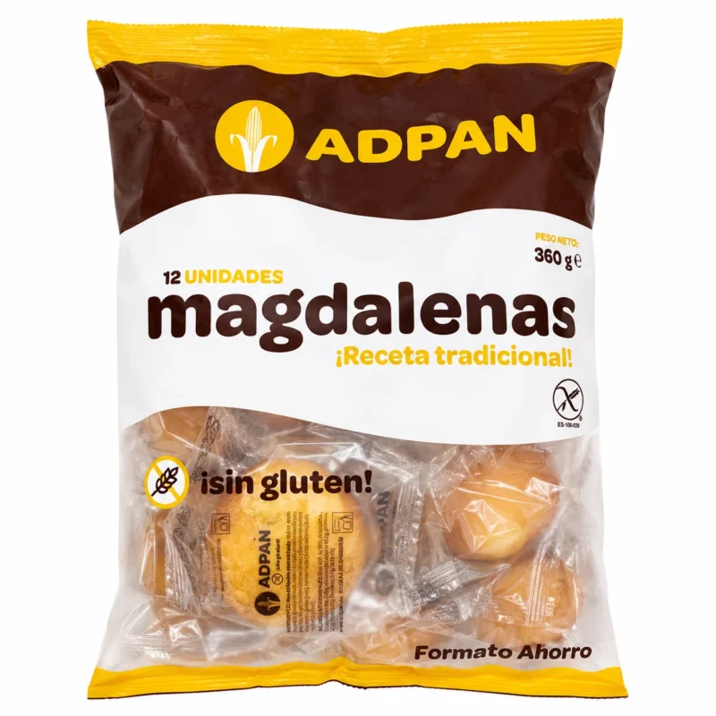 magdalenas Magdalenas traditionnelles sans gluten ADPAN 12 unités sur fond blanc
