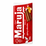 Tablette Maruja chocolat au lait et amandes 150g sans gluten sur fond blanc.