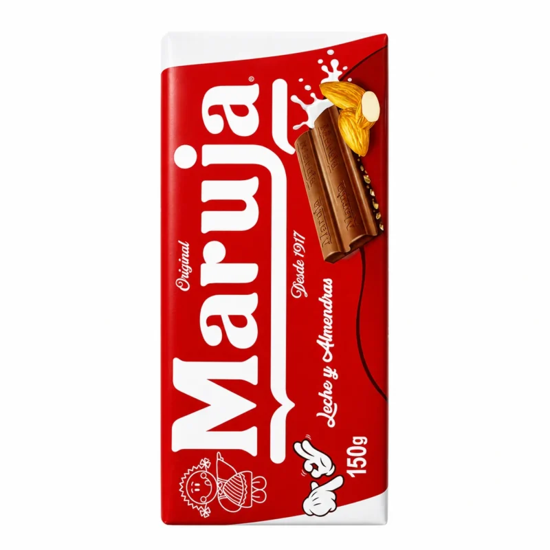 maruja 150g Tablette Maruja chocolat au lait et amandes 150g sans gluten sur fond blanc.
