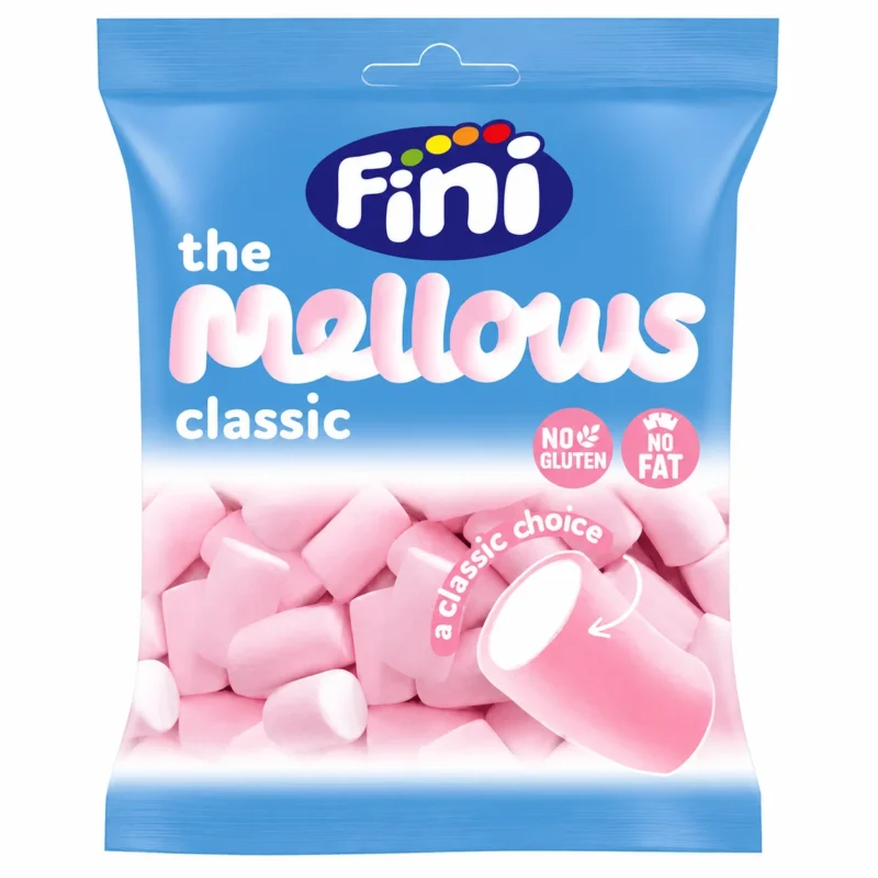 mellows classic Sachet de guimauves Fini The Mellows Classic sans gluten 80g sur fond blanc