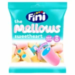 Sachet de guimauves Fini The Mellows Sweetheart sans gluten 80g sur fond blanc