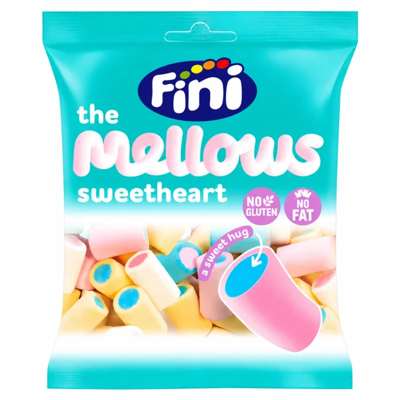 mellows sweetheart Sachet de guimauves Fini The Mellows Sweetheart sans gluten 80g sur fond blanc