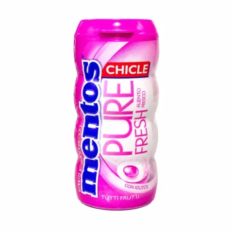 Chewing-gum Mentos Pure Fresh Tutti Frutti 30g sans gluten et fraîcheur durable.
