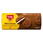 Schär Mini Choco 100g, biscuits sans gluten au cacao fourrés à la crème de lait, sans blé et sans huile de palme.