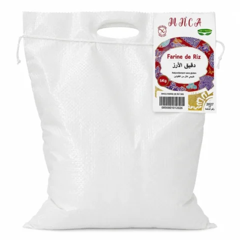 Sac MNCA farine de riz 5kg emballage blanc sur fond blanc