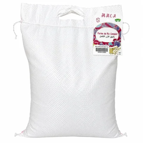 Sac blanc MNCA farine de riz complet 5kg sur fond blanc