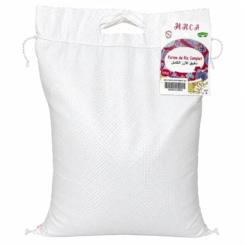 mnca farine de riz complet 5kg Sac blanc MNCA farine de riz complet 5kg sur fond blanc