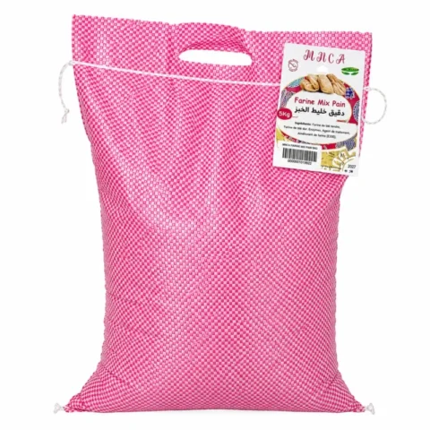 Sac rose MNCA farine mix pain 5kg sur fond blanc