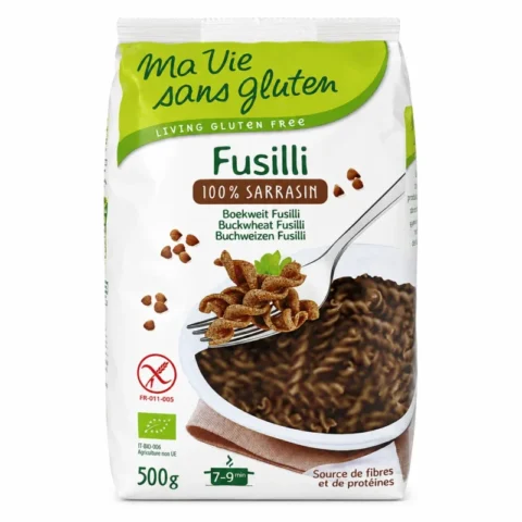 Fusilli bio sans gluten Ma Vie Sans Gluten au sarrasin 500g sur fond blanc.
