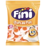 Sachet de bonbons Fini Œufs au Plat sans gluten 90g sur fond blanc.
