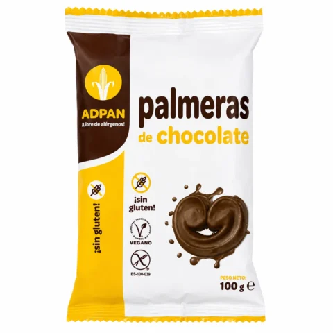 Palmeras au chocolat sans gluten ADPAN 100 g sur fond blanc