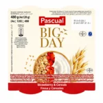 Pack de yaourt Pascual Big Day fraise et céréales sans gluten 4x120g sur fond blanc
