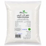 Farine de Riz Blanc Sans Gluten Peau & Miel 1kg emballée dans un sachet transparent fond blanc