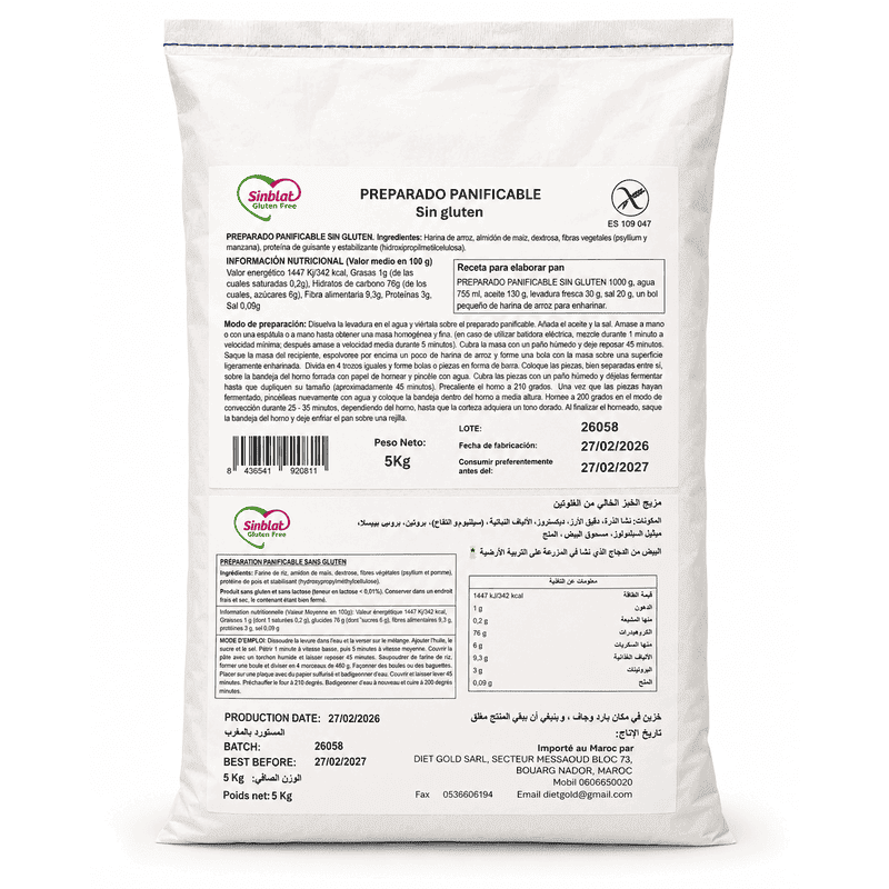 preparado_panificable_800x800-2 Sinblat Preparado Panificable Sans Gluten 5Kg, préparation pour pain sans gluten en grand format.