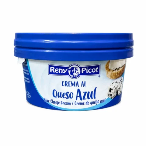 Reny Picot crème au fromage bleu sans gluten 125g en pot avec couvercle bleu foncé sur fond blanc