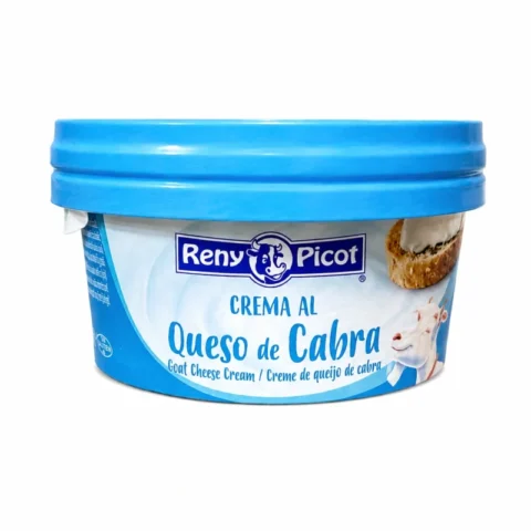 Reny Picot crème au fromage de chèvre sans gluten 125g en pot avec couvercle bleu clair sur fond blanc