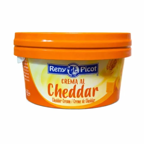 Reny Picot crème au cheddar sans gluten 125g en pot avec couvercle orange sur fond blanc