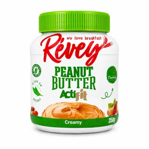 Pot de beurre de cacahuète Révey Actifit Creamy sans gluten 350g sur fond blanc