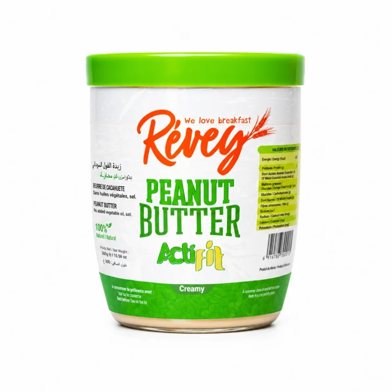 revey peanut butter Pot Révey Peanut Butter Actifit Creamy 200g sans gluten avec couvercle vert sur fond blanc