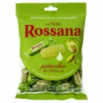 Sachet de bonbons Rossana Pistache de Sicile sans gluten 150g sur fond blanc