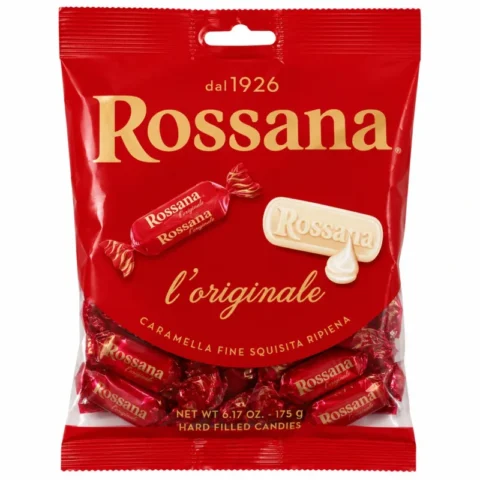 Sachet Rossana L’Originale bonbons fourrés sans gluten 175g sur fond blanc