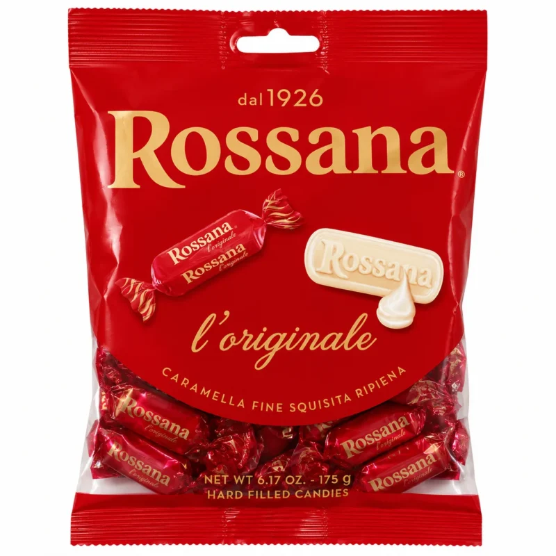 rossana originale Sachet Rossana L’Originale bonbons fourrés sans gluten 175g sur fond blanc
