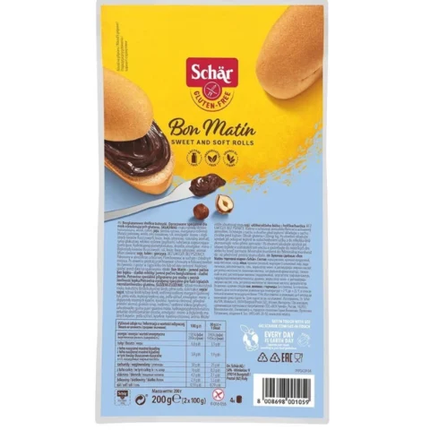 Schär Bon Matin 200g, petits pains doux et moelleux sans gluten en 2 portions de 100g.