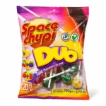 Sachet de sucettes Space Chupi Duo sans gluten 190g avec assortiment de saveurs fruitées.