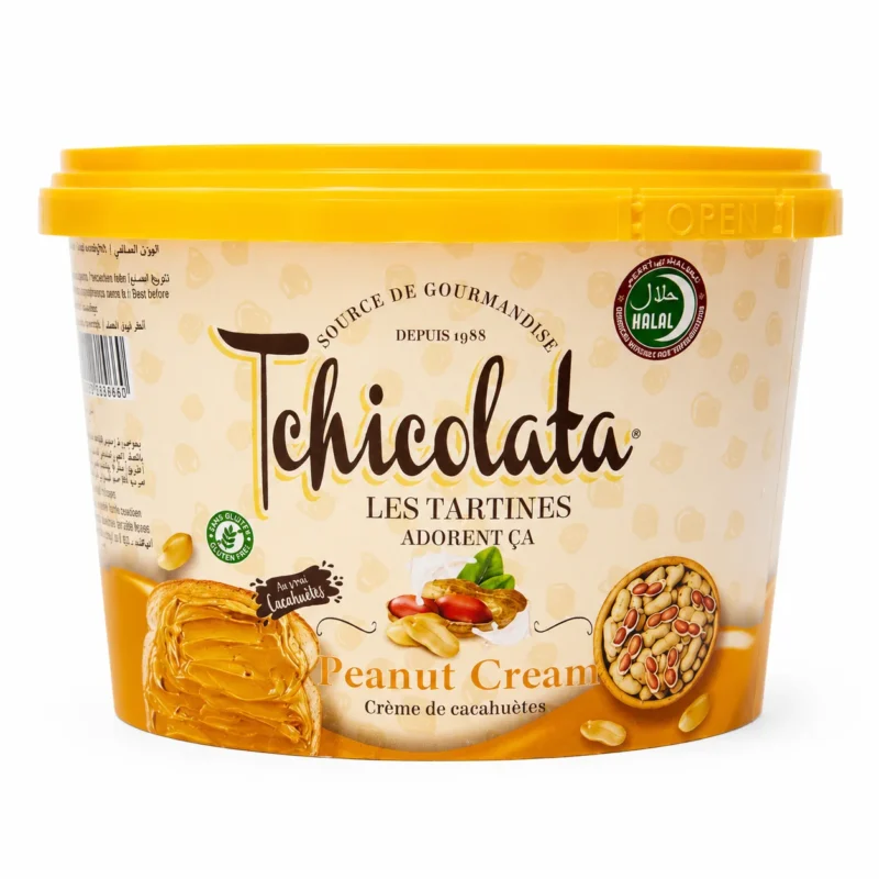 tchicolata peanut cream 450g Pot Chicolata Peanut Cream crème de cacahuètes sans gluten 450g sur fond blanc