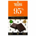 Tablette TRAPA Collection chocolat noir 95 % cacao sans gluten 80 g sur fond blanc.