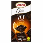 Tablette Valor chocolat noir orange 70 % cacao sans sucre ajouté sans gluten vegan 100 g
