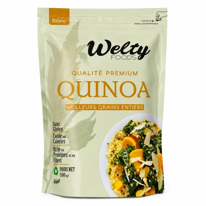 welty blanc Sachet de quinoa blanc Welty Foods sans gluten 500g sur fond blanc