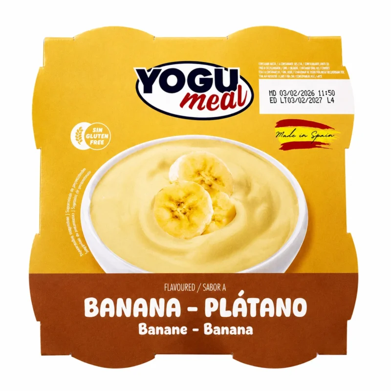 yogu banana Pack Yogu Meal dessert saveur banane sans gluten 4x125g sur fond blanc