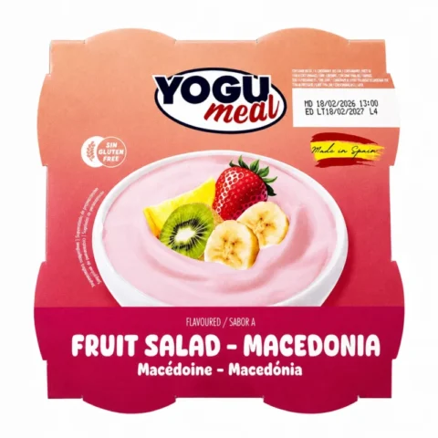 Pack Yogu Meal dessert saveur macédoine de fruits sans gluten 4x125g sur fond blanc