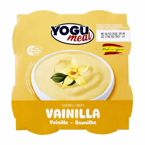 Pack Yogu Meal dessert saveur vanille sans gluten 4x125g sur fond blanc