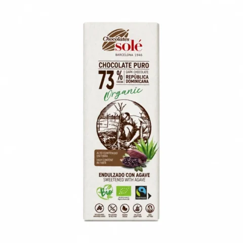 Chocolates Solé chocolat noir bio 73% cacao République Dominicaine 25g sucré à l’agave