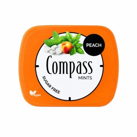 Boîte Compass Mints pêche sans sucre vegan 14g