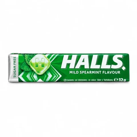 HALLS Mild Spearmint Flavour sans sucres 32g bonbons menthe verte douce