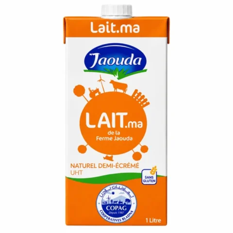 Lait Jaouda Lait.ma naturel demi-écrémé UHT 1L sans gluten