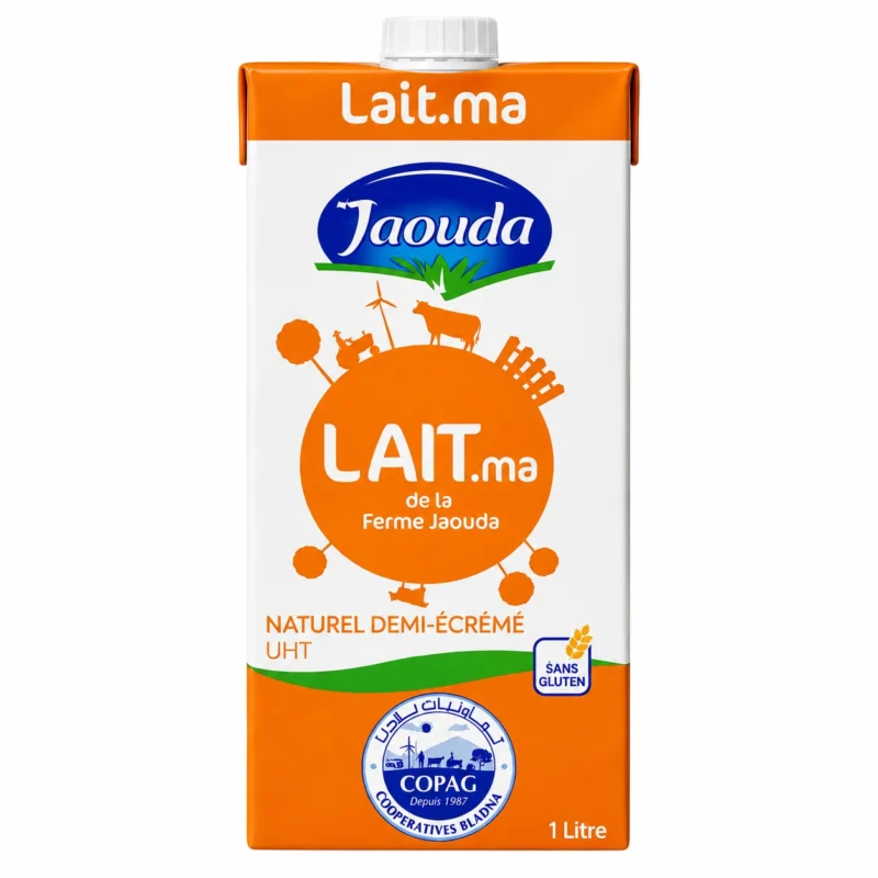jaouda demi ecreme 1l Lait Jaouda Lait.ma naturel demi-écrémé UHT 1L sans gluten