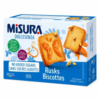 Misura Dolcesenza biscottes sans sucres ajoutés 320g boîte bleue et blanche pour petit-déjeuner